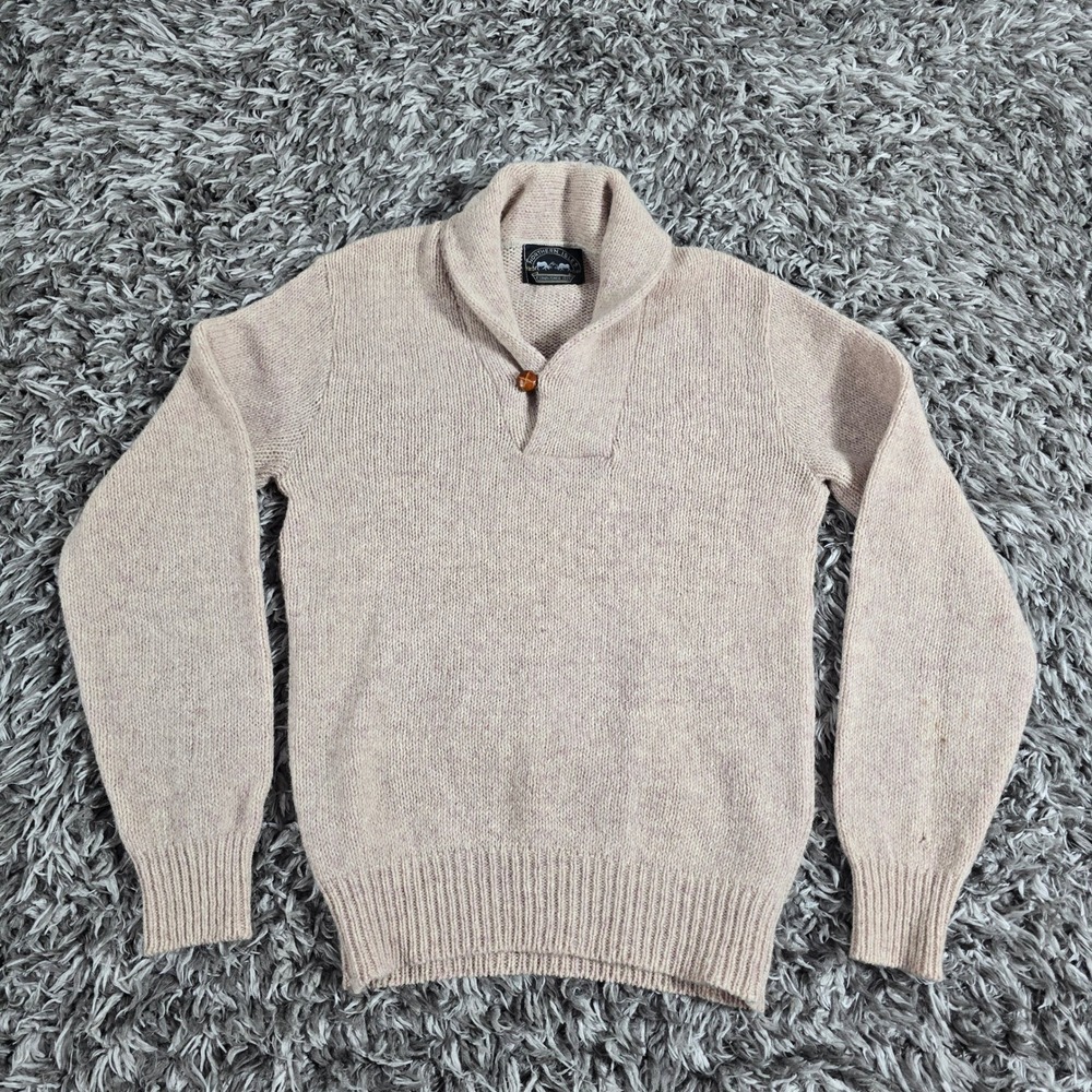Northern Isles Mens Shawl Neck Button Pullover Sweater Beige Heather Size M